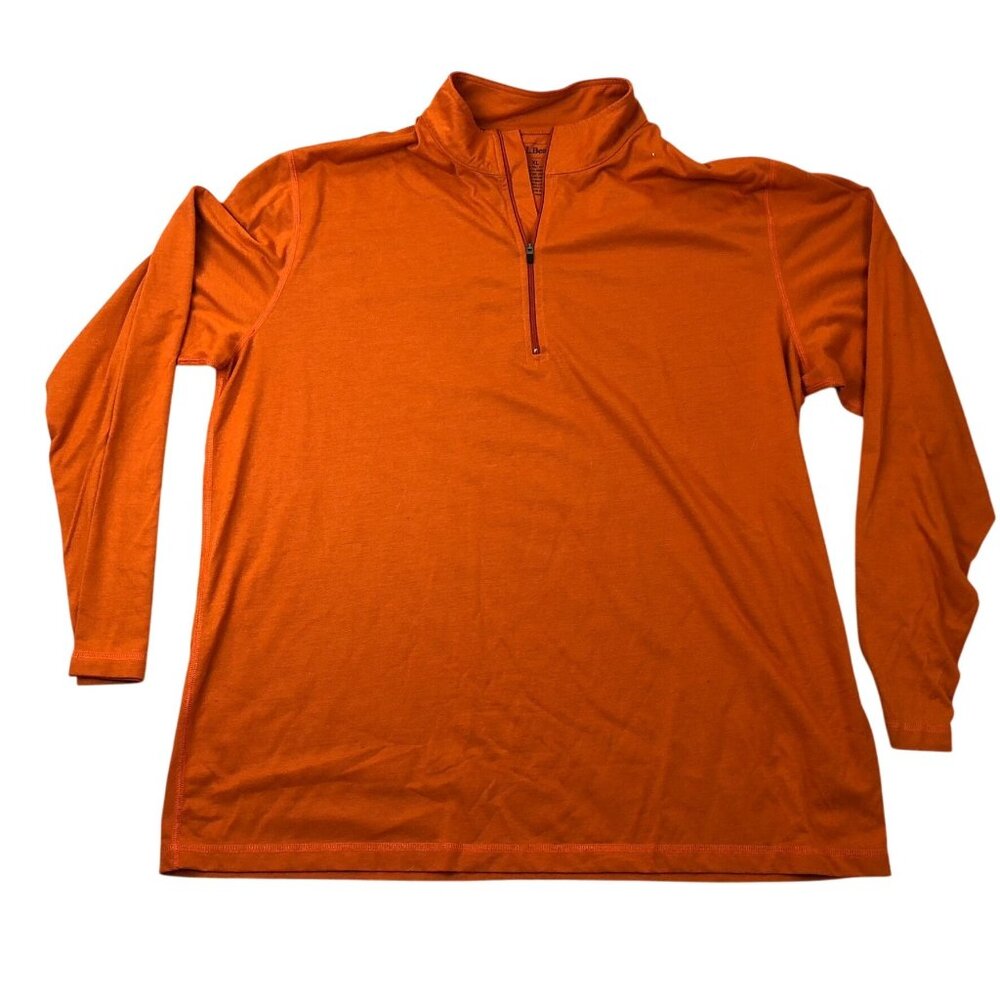 L.L. Bean Mens Sweater Size XL Tall Orange Long Sleeve 1/4 Zip High Neck Casual
